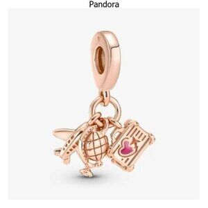 Pandora Airplane, Globe & Suitcase Triple Dangle Charm